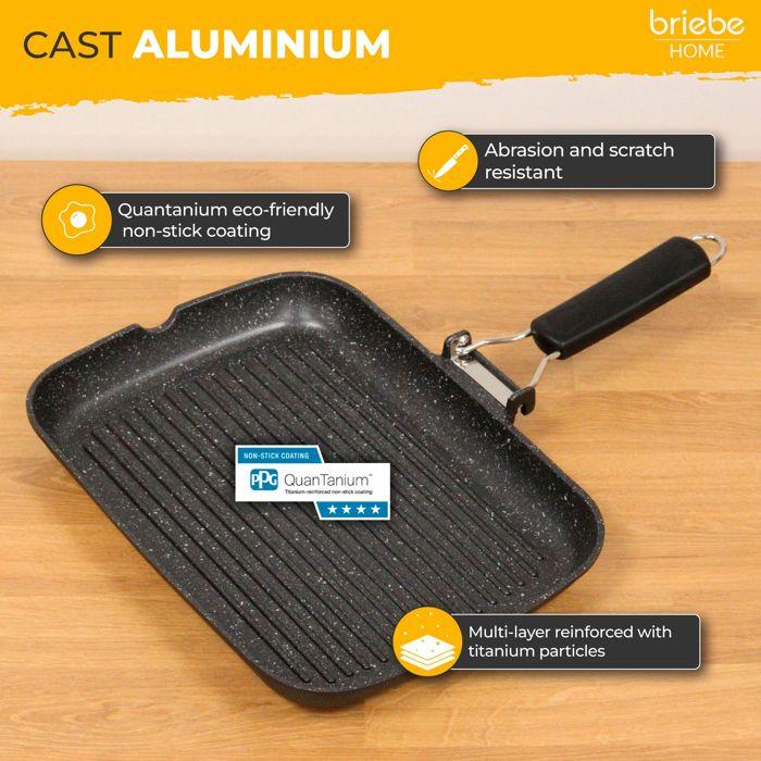 Poêle à Griller Induction Antiadhésif Titane 34x24cm Fonte d'Aluminium sans PFOA Briebe GP1160 01079