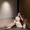 Bow Strap Backless Polka Dot Neck Dress Summer New Sweet and Spicy Waist and Thin Temperament a Word Short Skirt
