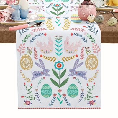 Easter Bunny Egg Floral Table Runner 2DSingle Print Cute Stylish Durable Table Runner Home Dining Room Kitchen Spring Vibe Decor