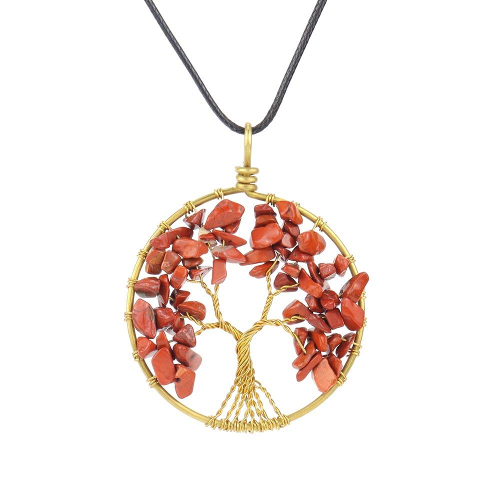 Hand-Wound Natural Gravel Raw Copper Tree Root Life Tree Necklace Crystal Stone Pendant Necklace N46
