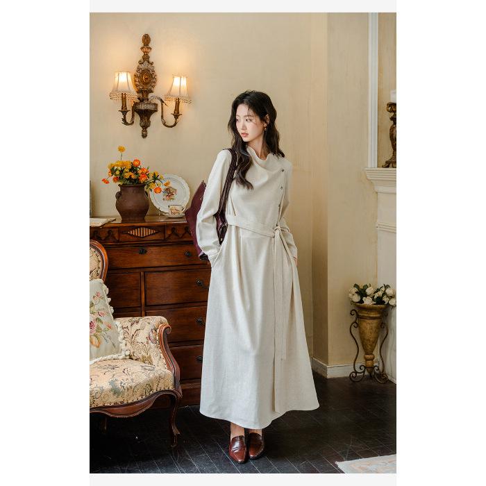 

Zhiran Roll Old Money Wind Pale People Kochi High Sense Windbreaker Dress Women s Long Sleeves Long Skirt Formal Important Occasion S грязно-белый