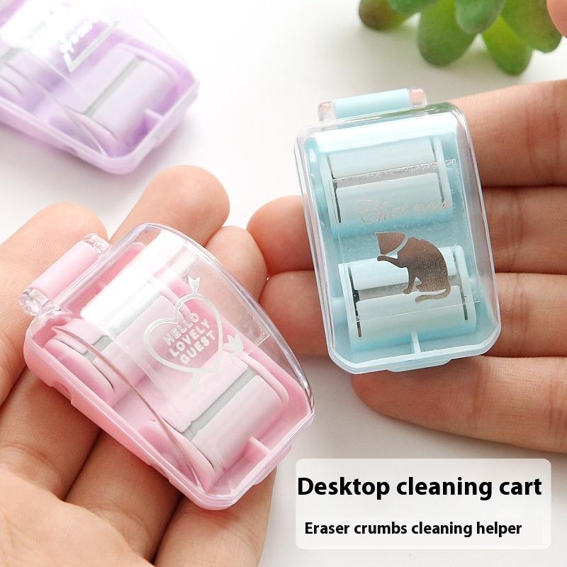1 Piece Cute Eraser Manual Desktop Sweeper Mini Eraser Crumb Collectors Portable Desktop Vacuum Cleaner Students Gif