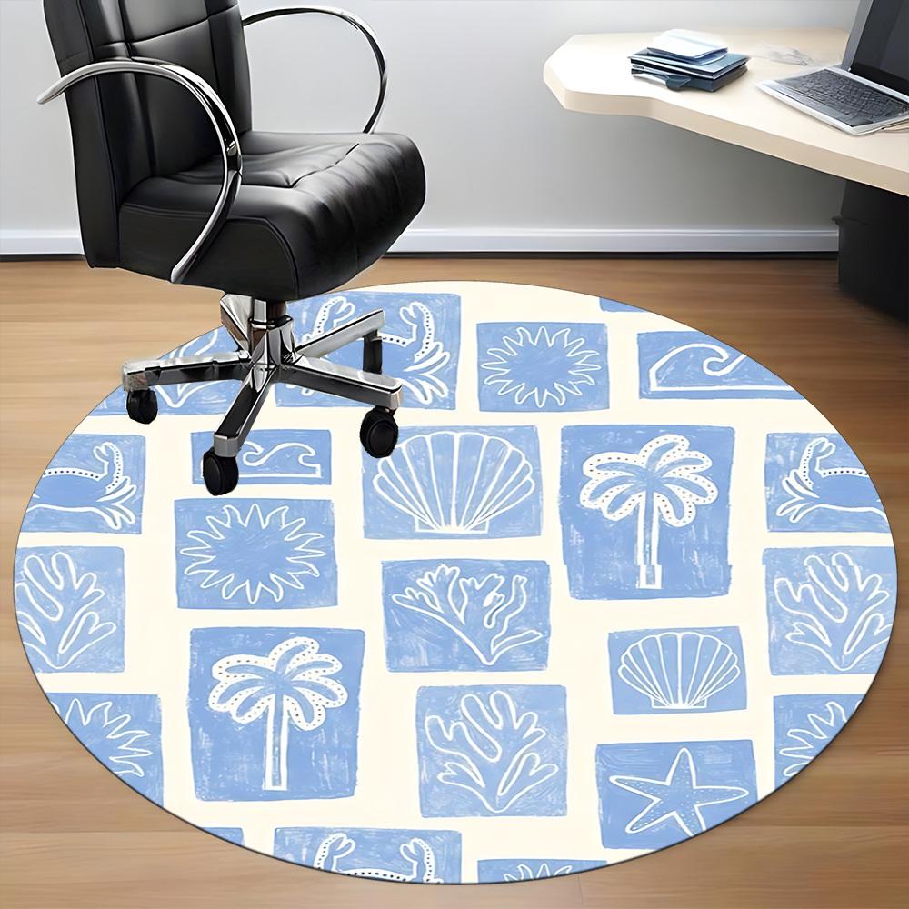 1pc Oceanic Patterns Office Round Rug, Non-slip, Soft and Durable Office Rug for Interior Decoration, Perfect for Office, Beautiful Decoration yy26032