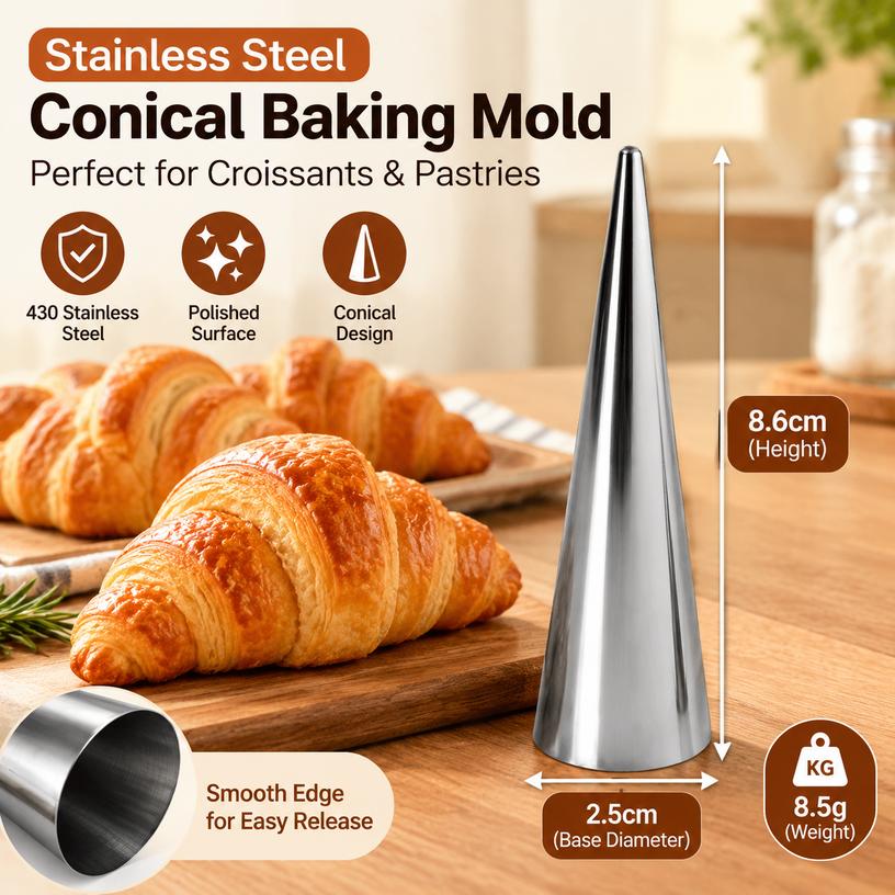 430 Stainless Steel Conical Baking Mold for Croissants and Danish Pastries