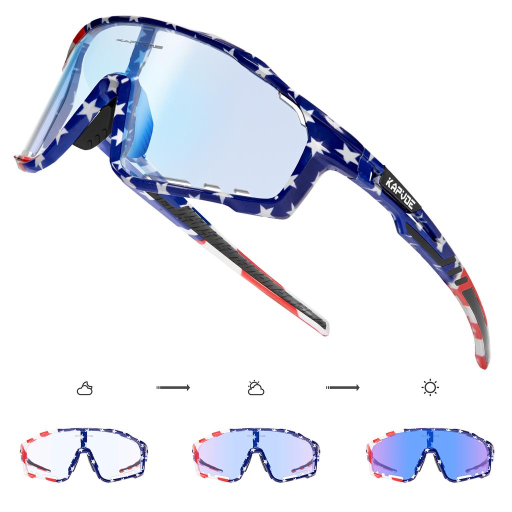 Kapvoe Color Photochromic Cycling Glasses MTB Sunglasses for Men Women Sport Speed Mountain Bike Bicycle Cycl Eyewear Goggle