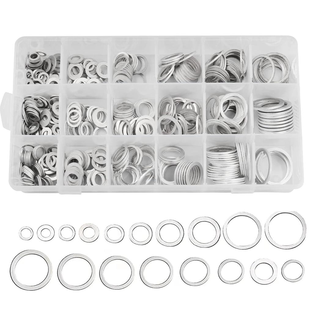 540Pcs Aluminum Flat Washer, Automotive Oil Drain Plug Crush Gasket Aluminum Sealing Rings M6 M8 M10 M12 M14 M16 M18 M22 M24