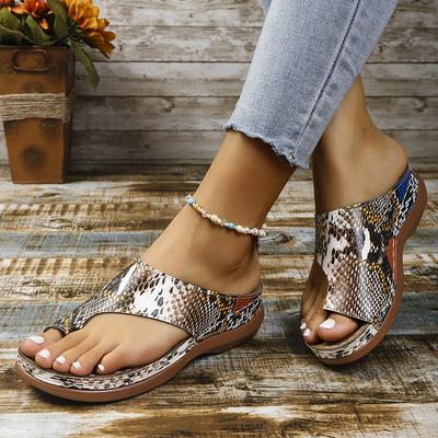Lucyever Sandalias de Chancla con Estampado de Serpiente Suela Gruesa para Mujer Verano Clip en el Dedo del Pie Sandalias con Tacón de Cuña Mujer Ligeras Antideslizantes Chanclas de Playa