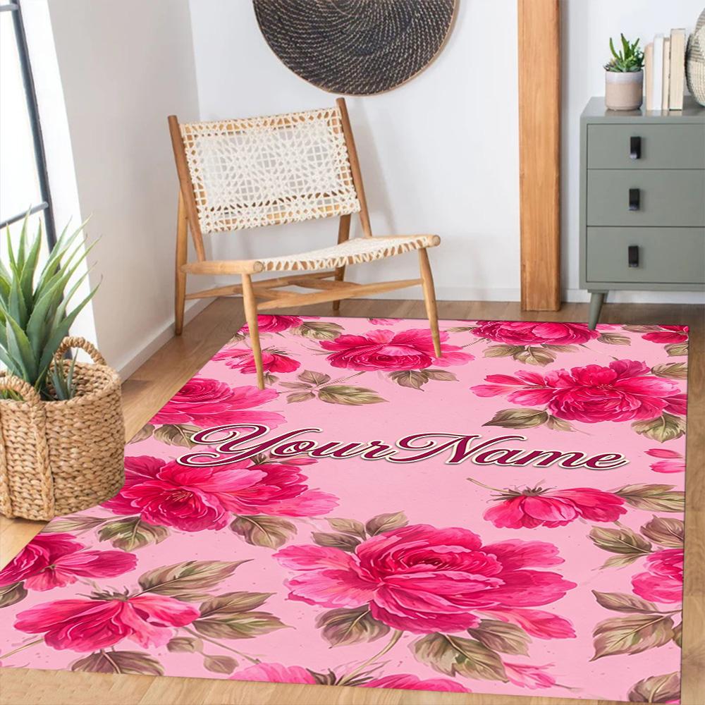 Rose Customized Name Floor Rug Office Rug Design for Dining Room Decorate Room Balcony Foyer Anti-slip Rug Decorate Offices