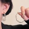 Minimalist Silver Needle Hoop Earrings - Light Luxury, Versatile, Women's High-End Metal Circle for Everyday Wear
