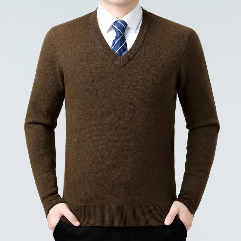 Men's Luxury Cashmere V-Neck Sweater - Warm, Stylish Autumn/Winter Layer for Middle-Aged Dads