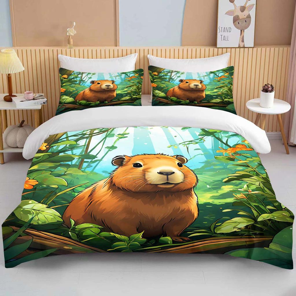 Funny Capybara Printed Bedding Set 1 Quilt Cover 2 Pillowcases Surprise Bedding For Boys And Girls Multiple Sizes Fast Shipping
