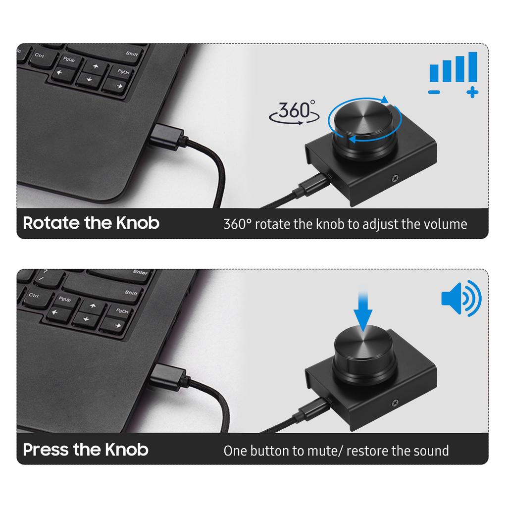 USB Volume Control Knob One Key Mute Volume Controller for Computer Laptop Plug and Play PC Speaker Audio Adjuster