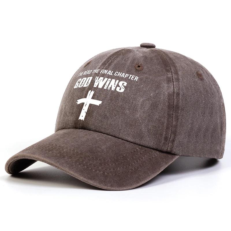 Unisex God Wins Cross Print Wash Baseball Caps Spring And Autumn Outdoor Adjustable Casual Hats Sunscreen Hat Sports Cap