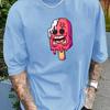 Men's Summer Cotton Fashionable Sports Loose Ice Cream Pattern Print Round Neck Short Sleeved T-shirt Top
