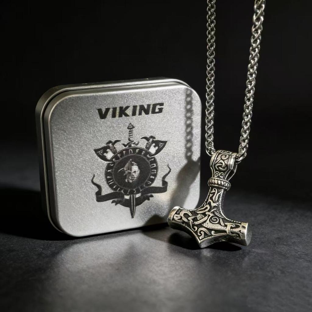 HNSP Stal Nierdzewna 316L Nordycki Odin Wiking Młot Thora Naszyjnik z Wisiorkiem Dla Mężczyzn Vintage Mjolnir Akcesorium Pudełko na Prezenty