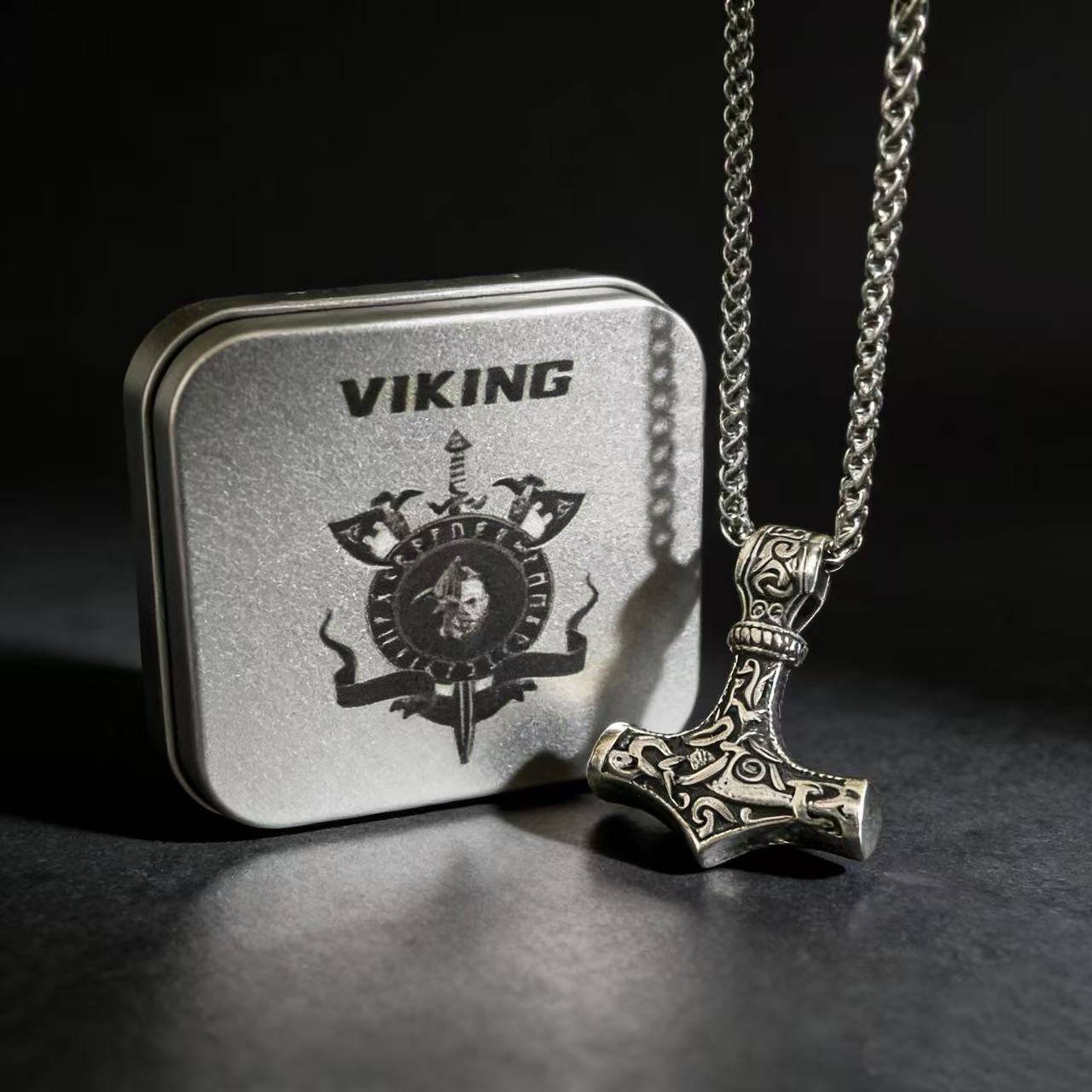 Нержавеющая сталь 316L Подвеска-молот Тора с рунами Цепочка Ожерелье Для Мужчин Скандинавские Украшения Одина Аксессуары Подарочная Коробка 60cm