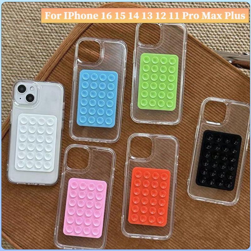Phone Case For iPhone 17 Air 16 15 14 Pro Max Plus 16E 11 12 13 Pro XR X XS 3D Suction Cup Airbag Transparent Shockproof Cover