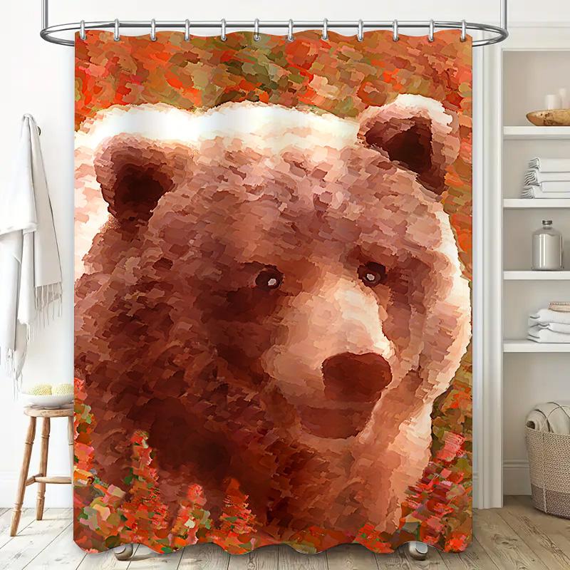 Brown Bear Pattern Shower Curtain Rustic Fall Decor for Bathroom