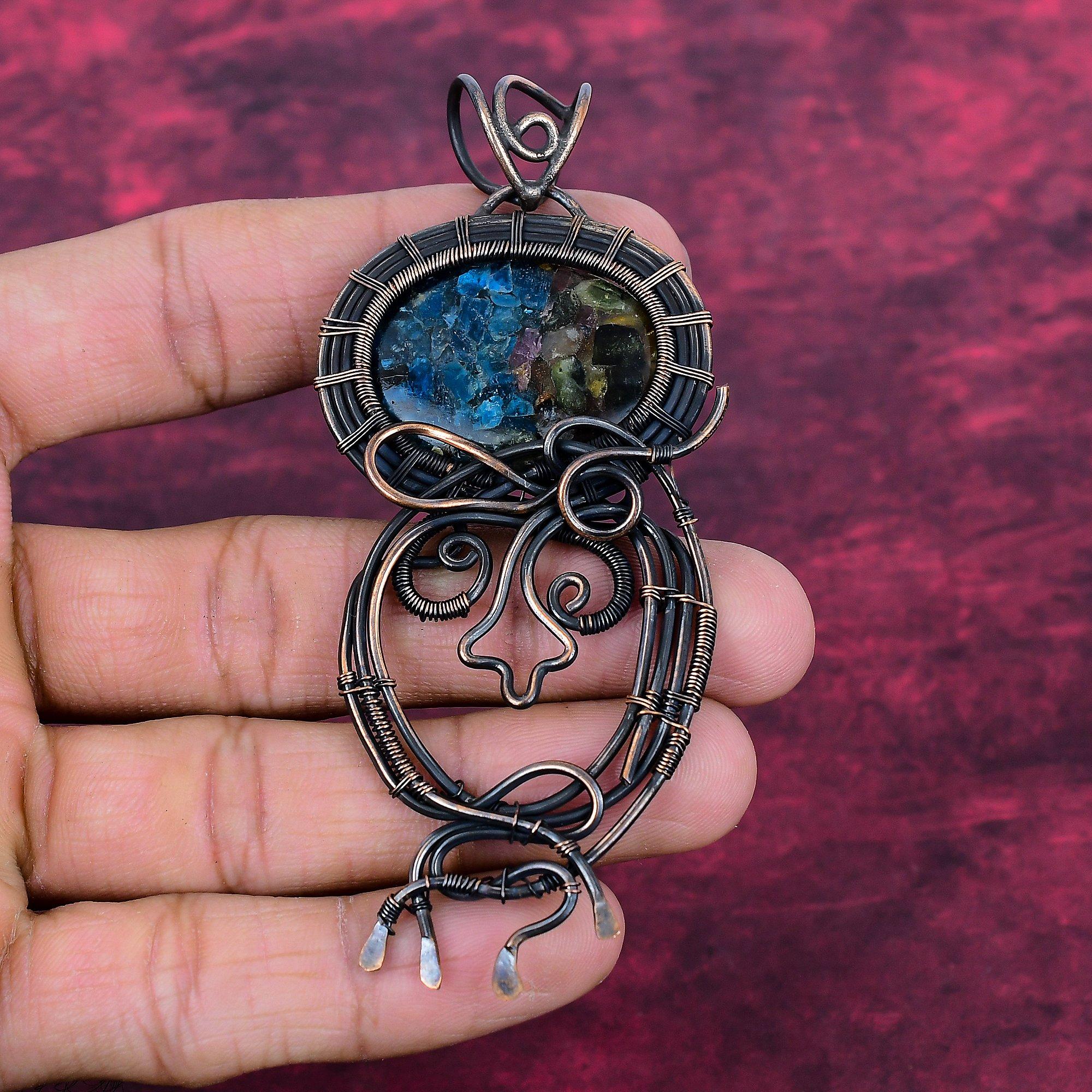 Copper Watermelon Tourmaline Gemstone Pendant Copper Wire Wrapped Dainty Pendant