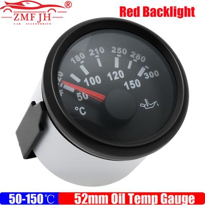 ZMFJH Pointer 2"52MM Oil Temperature Gauge 50-150℃,120-300℉ Oil Temp Meter Indicator Red Backlight for Marine Boat Yacht Car