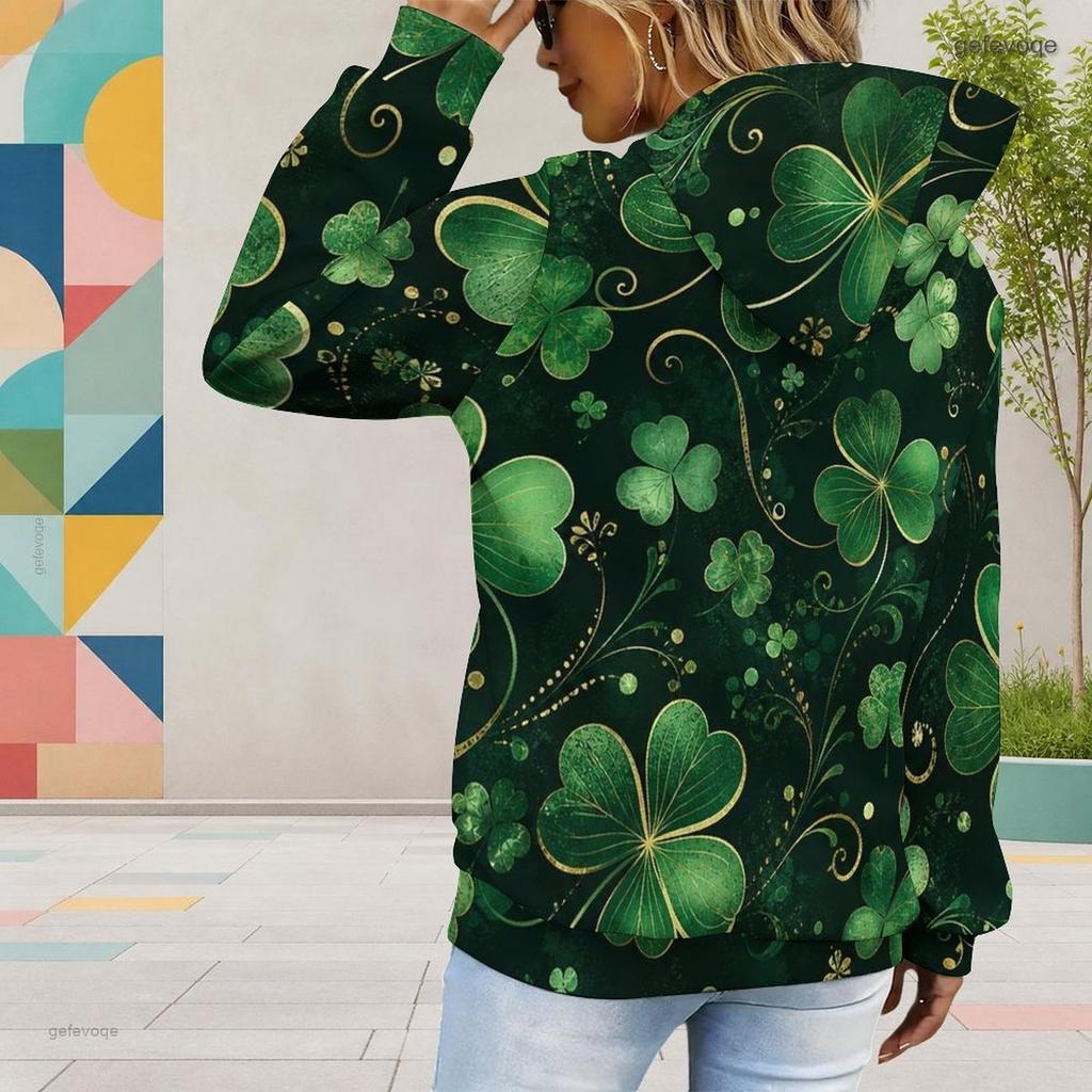 Women Plus Size Navy Snowflake Printed Long Sleeve Drawstring Hoodie Kangaroo Pocket Pullover