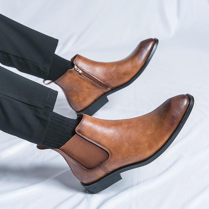 Fashion Men Casual Low Top Shoes Side Zipper Chelsea Male Fashion Boots New Brand Men's Walking Shoes Male Comfortable Male Ankle Boots