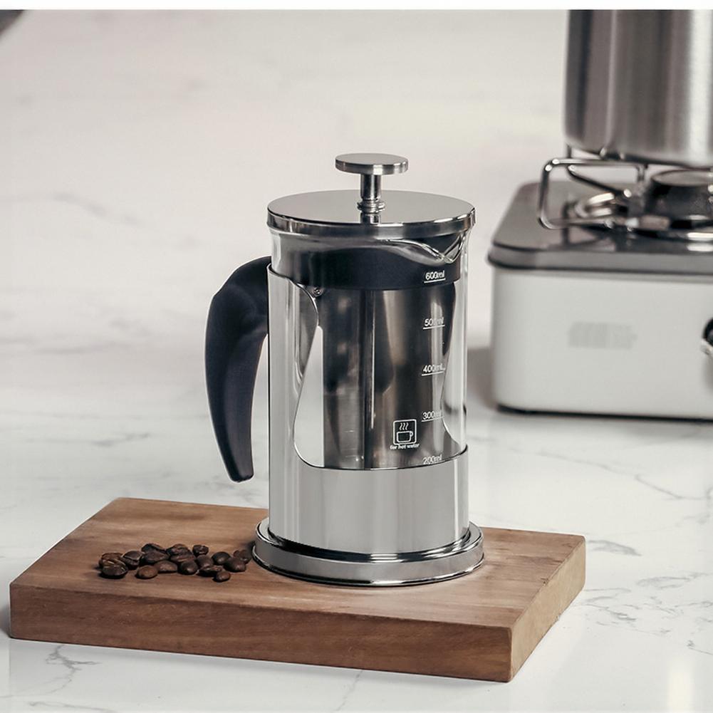 

Press-Type Coffee and Tea Brewing Device with Fine Stainless Mesh Filter 600ML or 800ML Capacity Silver Design