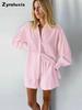 Spring/Summer Women's Lace Trim Bubble Sleeve Top Set with Shorts Casual Fashion Outfit