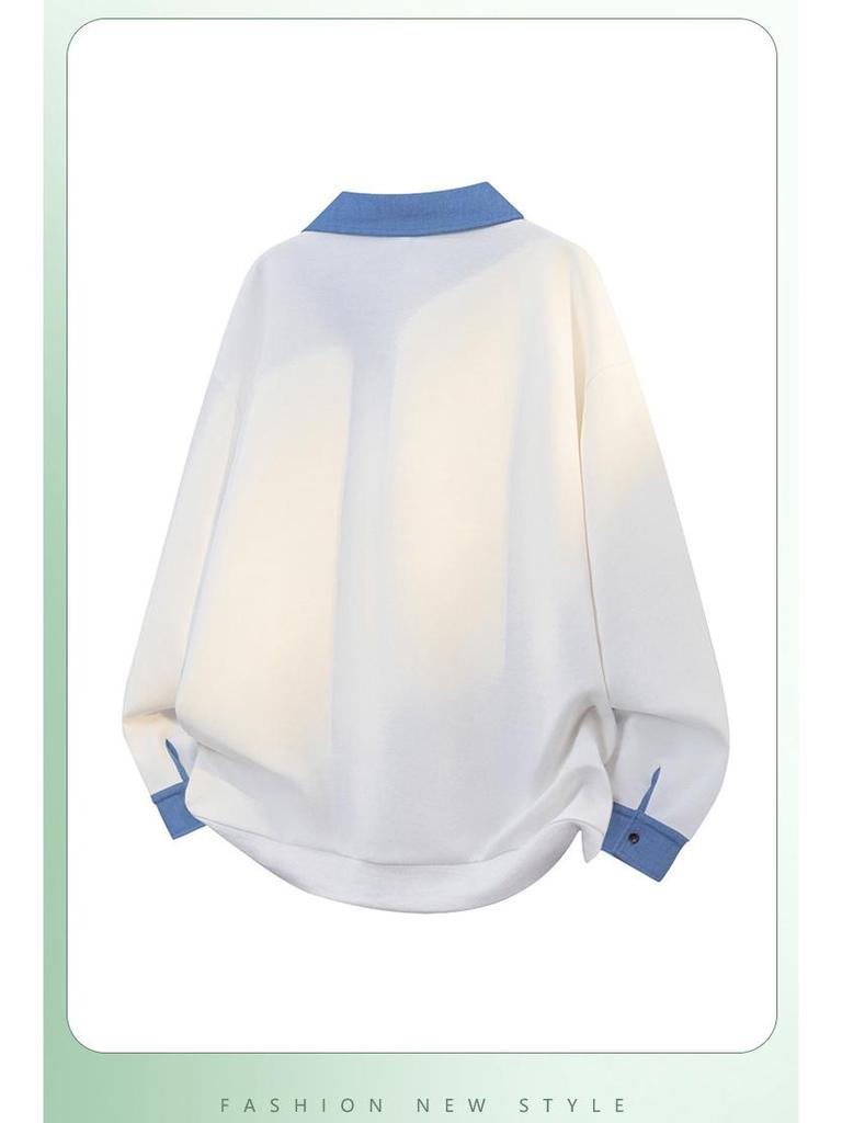 Men's Autumn Spliced Trendy Long-Sleeve Shirt Collar Sweatshirt