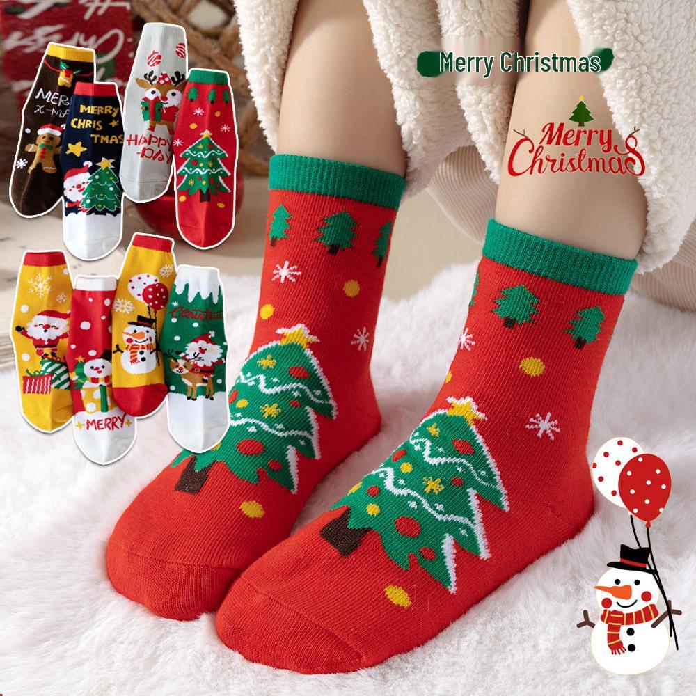 Red Christmas Stockings: Mid-Calf Socks for Medium & Large Children, Boys' Short Socks, Girls' Holiday Socks