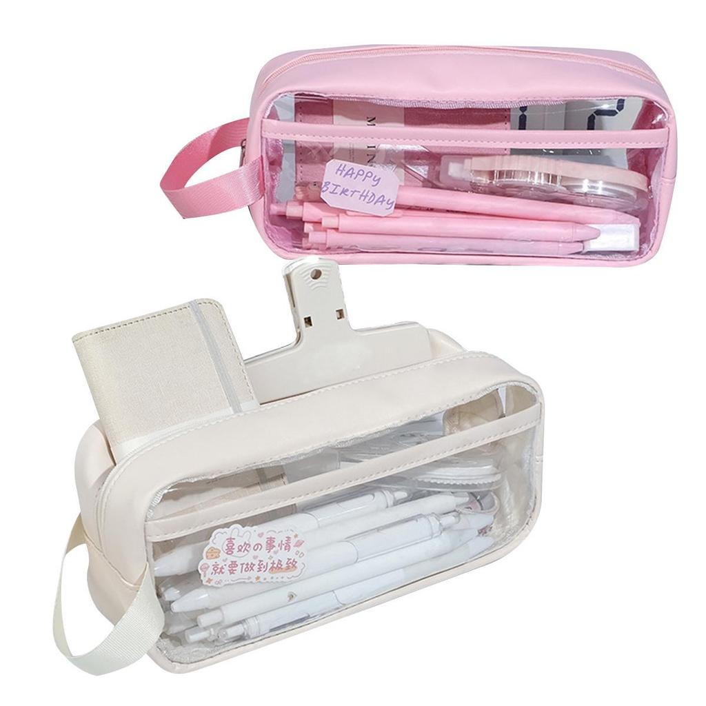 Gjennomsiktig Blyantveske med Stor Kapasitet Ins Stil Skoleetui Stasjonærholder Vanntett Bærbar Pennal Blyantoppbevaringspose