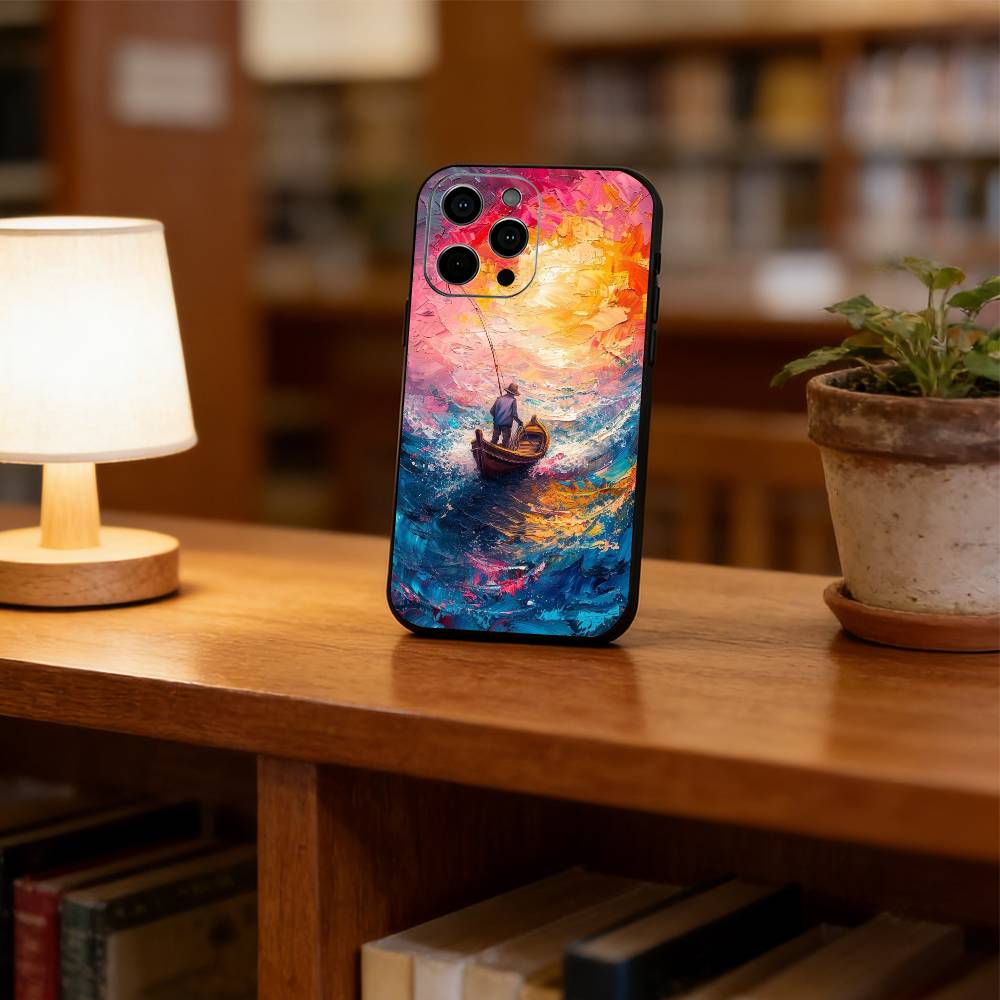 Oil painting sailboat Phone Case For iPhone 17,16,15,14,13,12,11 Plus,Pro Max,XS,Soft Silicone Black Cover