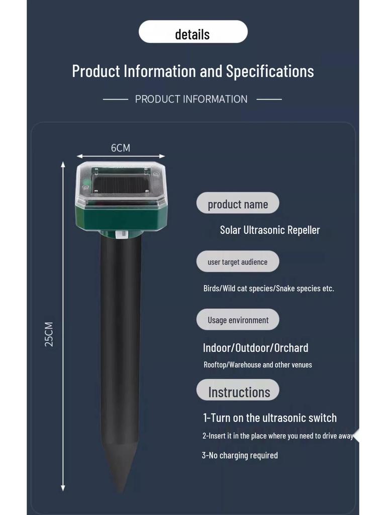 Solar Ultrasonic Bird Repeller for Home, Balcony, and Orchard - Effective Bird and Pigeon Deterrent