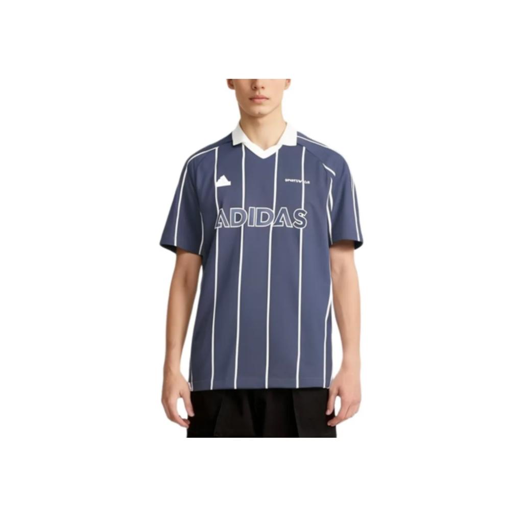 Adidas Striped Short Sleeve Polo Shirt Men Tops Ink-Blue Han-Jade-White JC5745