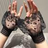 Sheer Embroidered Fingerless Wrist Cuffs Pair for Women, Lace Sleeves with Flared Cuff for Weddings and Photo Styling Use