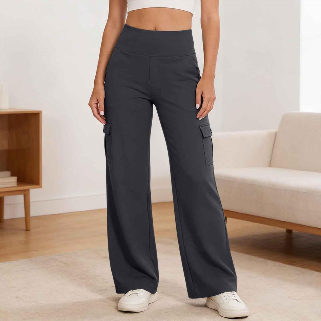 High Waist Stretch Cargo Pants for Women Wide Leg Yoga Work Trousers with Pockets for Casual Business Travel Wear