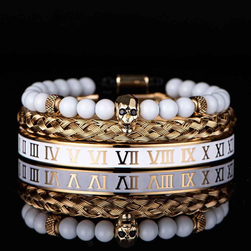 2026 White Bead Crown Bracelet Set Epoxy Roman Numeral Bracelet Set
