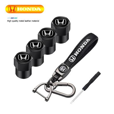 Car Tire Wheel Valve Caps Cover Leather Key Chain Ring Keychain For Civic Fit Jazz Accord Pilot CRV Odyssey Passport City