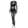 See-through Long Sleeve Mesh Rompers Sexy Perspective Long sleeve Mesh One-Piece Trousers
