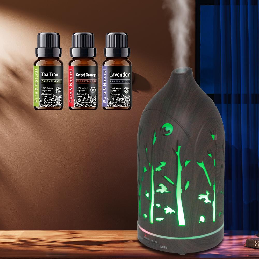 

200ml Ultrasonic Mist Humidifier With 3 bottles Essential Oil 7-Color LED Lights Deep Wood Diffuser Perfect for Home & Office 200ml