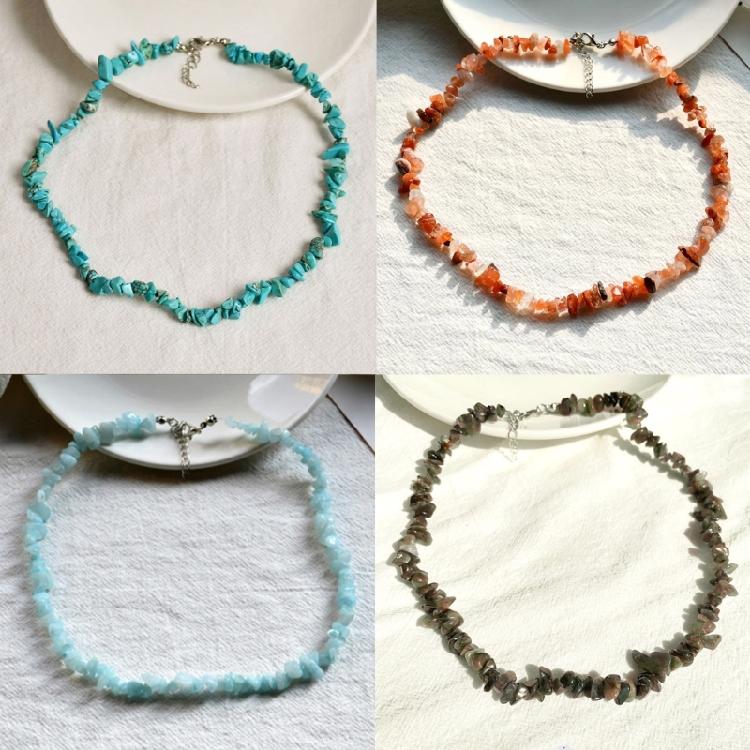 Natural Stones Necklace Gravel Necklaces Women Handmade Small Chokers Jewelry