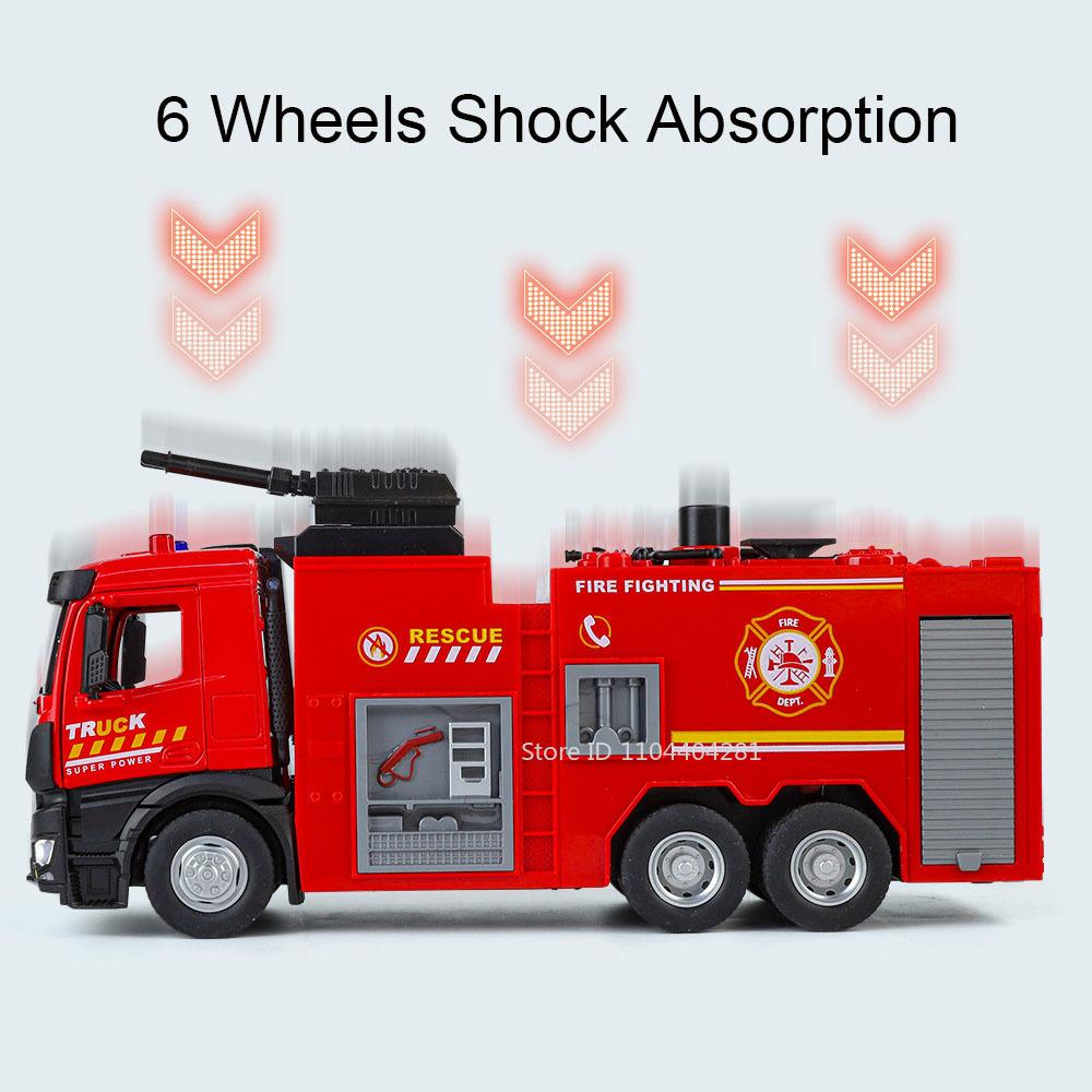 1:24 Ladder Water Tank Fire Truck Alloy Sprinkler Sweeper Model Toys Car Doors Opened Sound Light Pull Back Vehices Boy Kid Gift