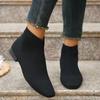 Ankle Sock Boots for Women Fashion Medium Heel Round Head Knitted Short Chelsea Boots