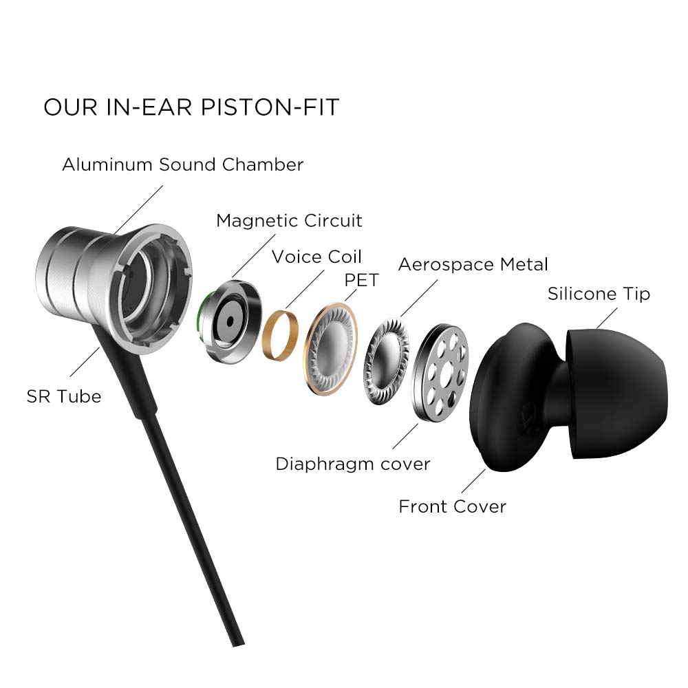 1MORE Wired Piston with Remote Control and 32 Composite E1009 Earphones, Fit, In-Ear Type, Microphone, Hands-Free Calling, Ohm, Diaphragm, (Silver)