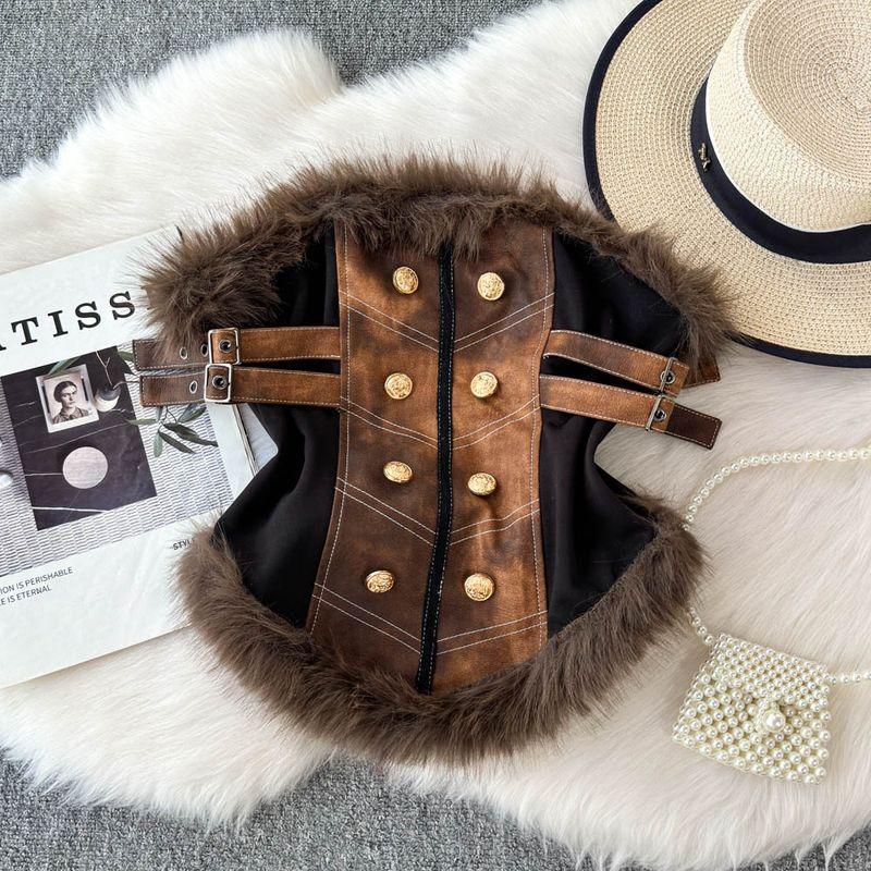 

Стильная Мода Сексуальная Мода Меховой Топ-Бандо Жилет Короткий Универсальный Верхняя Одежда Внутренняя Одежда Блузка Женский Облегающий Элегантный Black coffee S