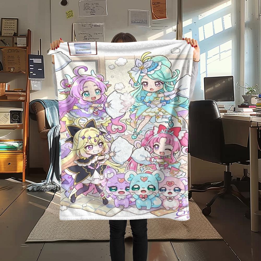 1PC Pretty Cure Print Flannel Blanket, High quality Comfortable for All Seasons, Home Decor, Warmth and Comfort, Perfect for Christmas Gifts