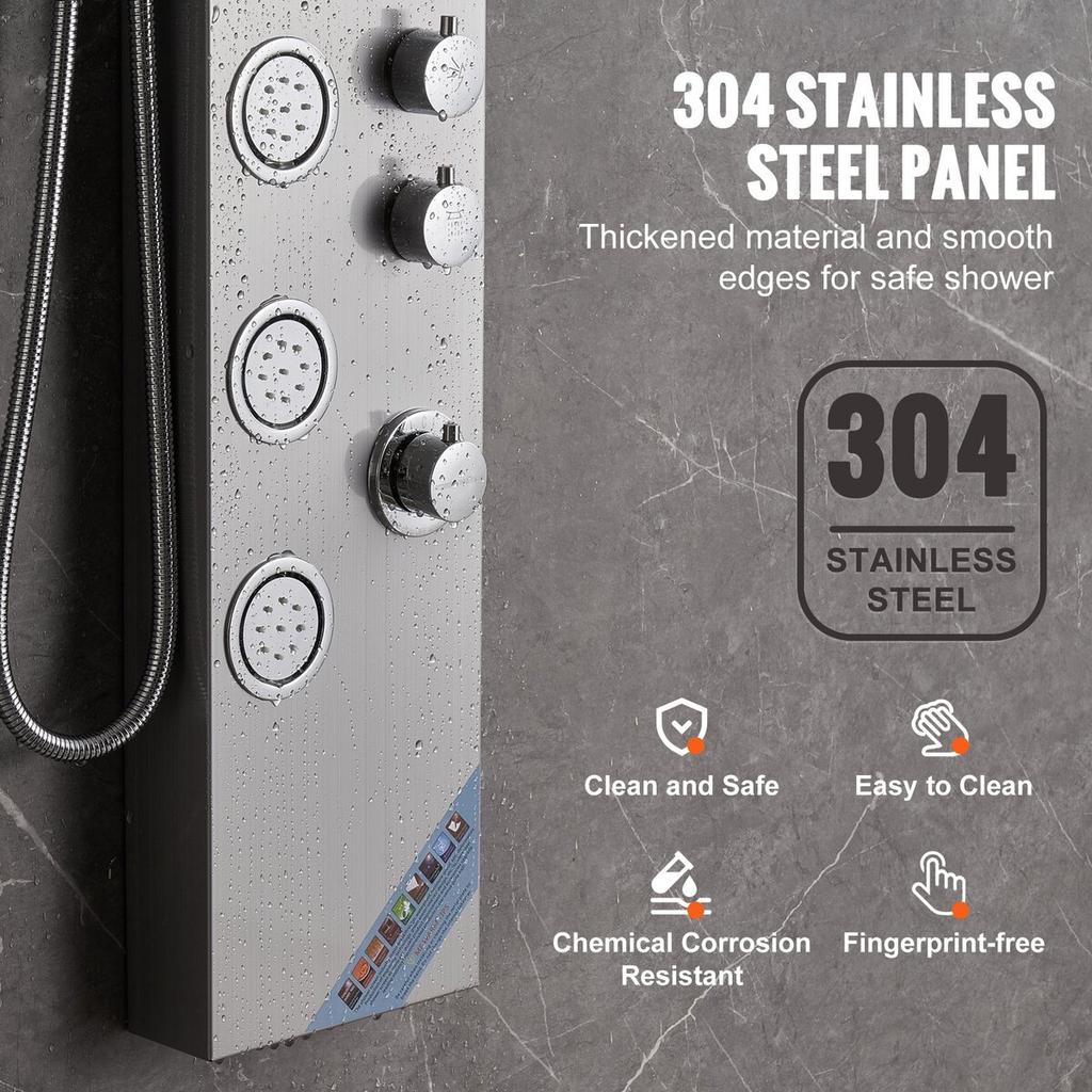 Shower Panel System, 4 Shower Modes Shower Panel Tower, Rainfall, Waterfall, 5 Full Body Massage Jets and 3-Setting Handheld Shower Head with 59"
