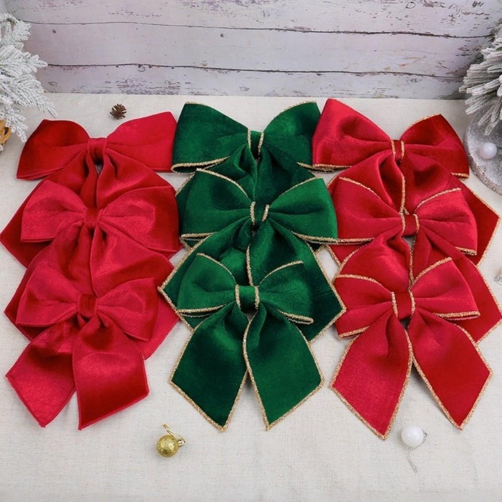 Solid Color Christmas Bow Ornament Velvet Xmas Gift Box Bow Christmas Tree Bows Christmas Decor