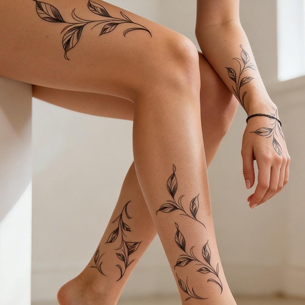 Long Lasting Black Flower Tattoo Stickers Waterproof Sketch Style Stickers Neck Shoulder Arm
