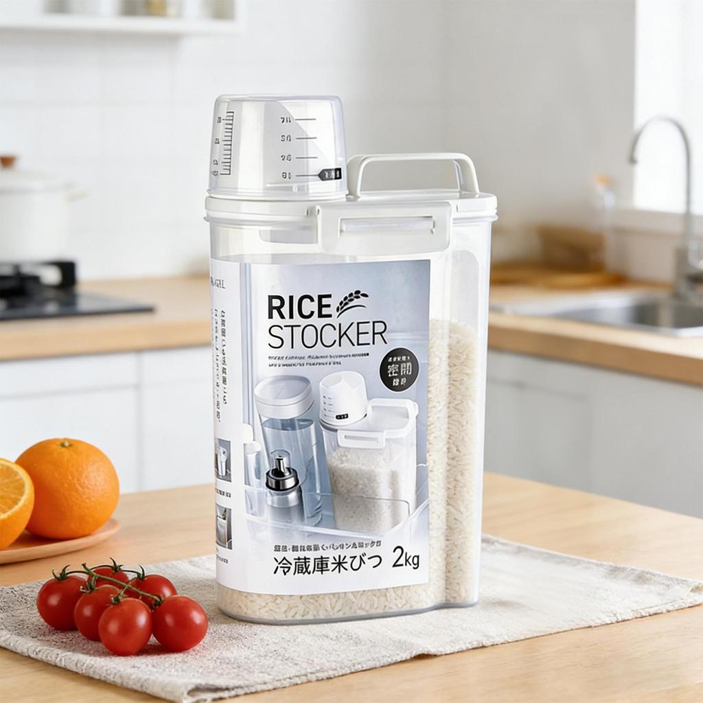 Rice Storage Bucket with Measuring Cup Sealed Moisture-Proof Rice Buckets with Leak-proof Lid for Storing Grains Flour Rice